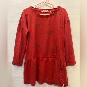 Munster Red Dress with a Flower, Birdies, Fox, Raccoon, Bear and Unicorn Print.